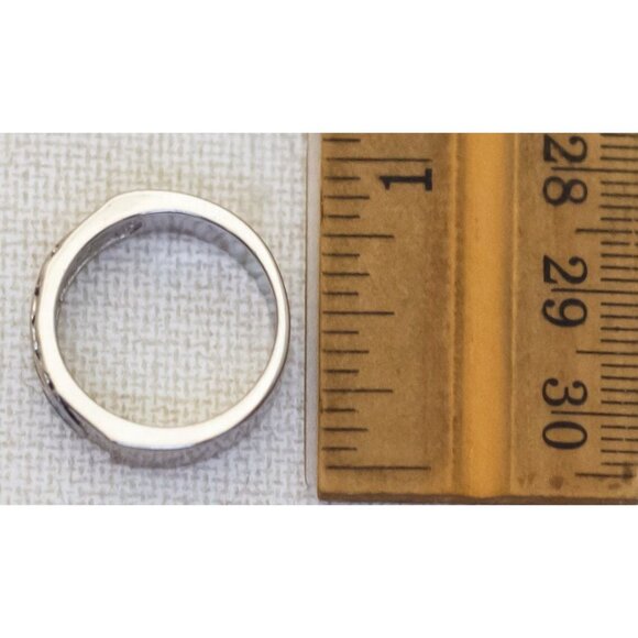 Size 7, Vintage Abstract Blue & Red Hearts Silver Tone Band Ring - T22 - Picture 3 of 3